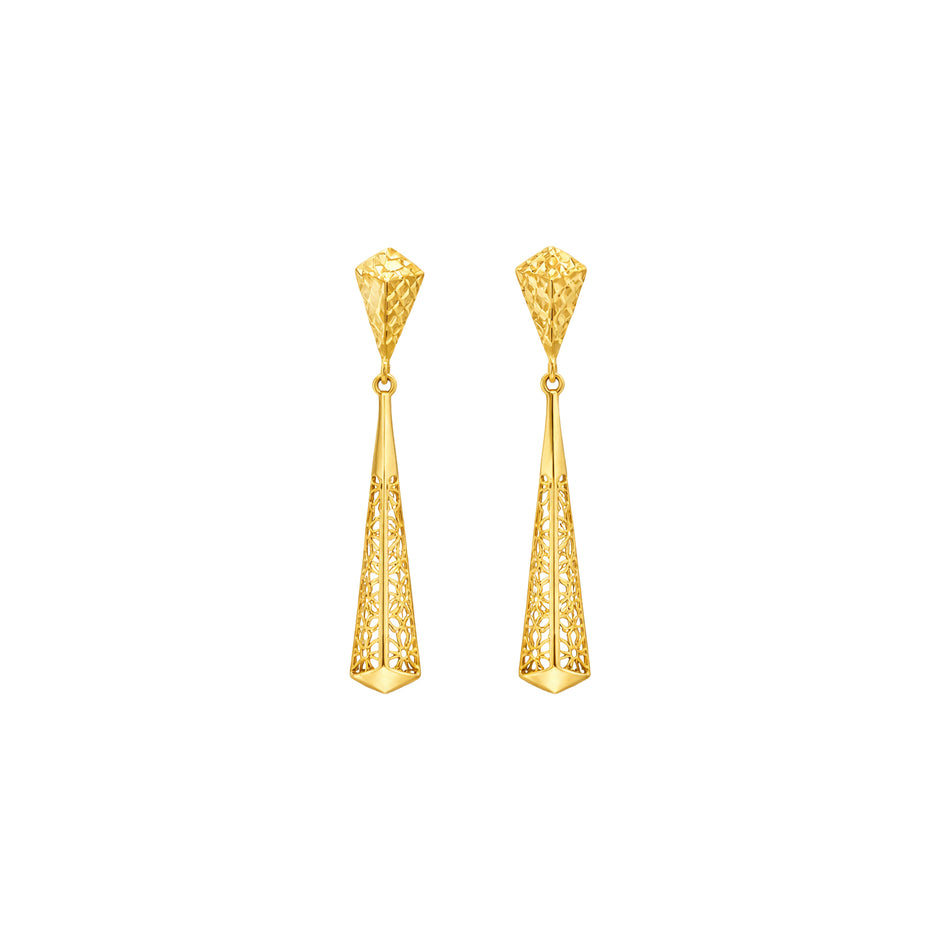Textured Pyramid Gold Earrings