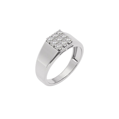 Honeycomb Crystal Diamond Mens Ring 18 KT / White Gold / 22