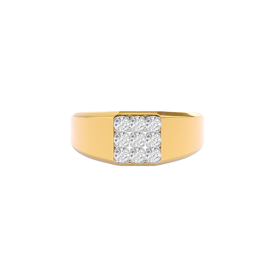 Honeycomb Crystal Diamond Mens Ring 18 KT / Yellow Gold / 22