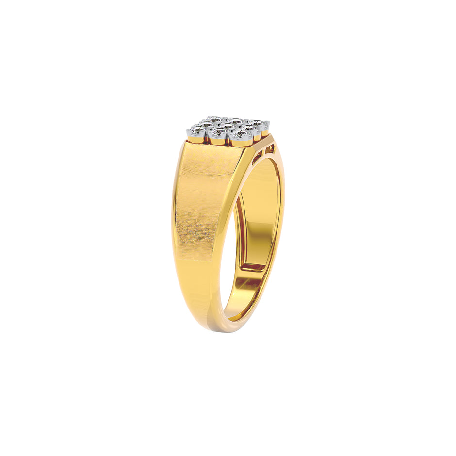 Honeycomb Crystal Diamond Mens Ring 18 KT / Yellow Gold / 22