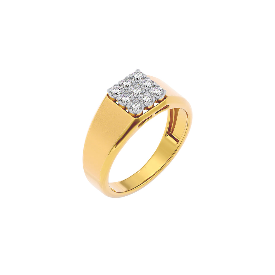 Honeycomb Crystal Diamond Mens Ring 18 KT / Yellow Gold / 22