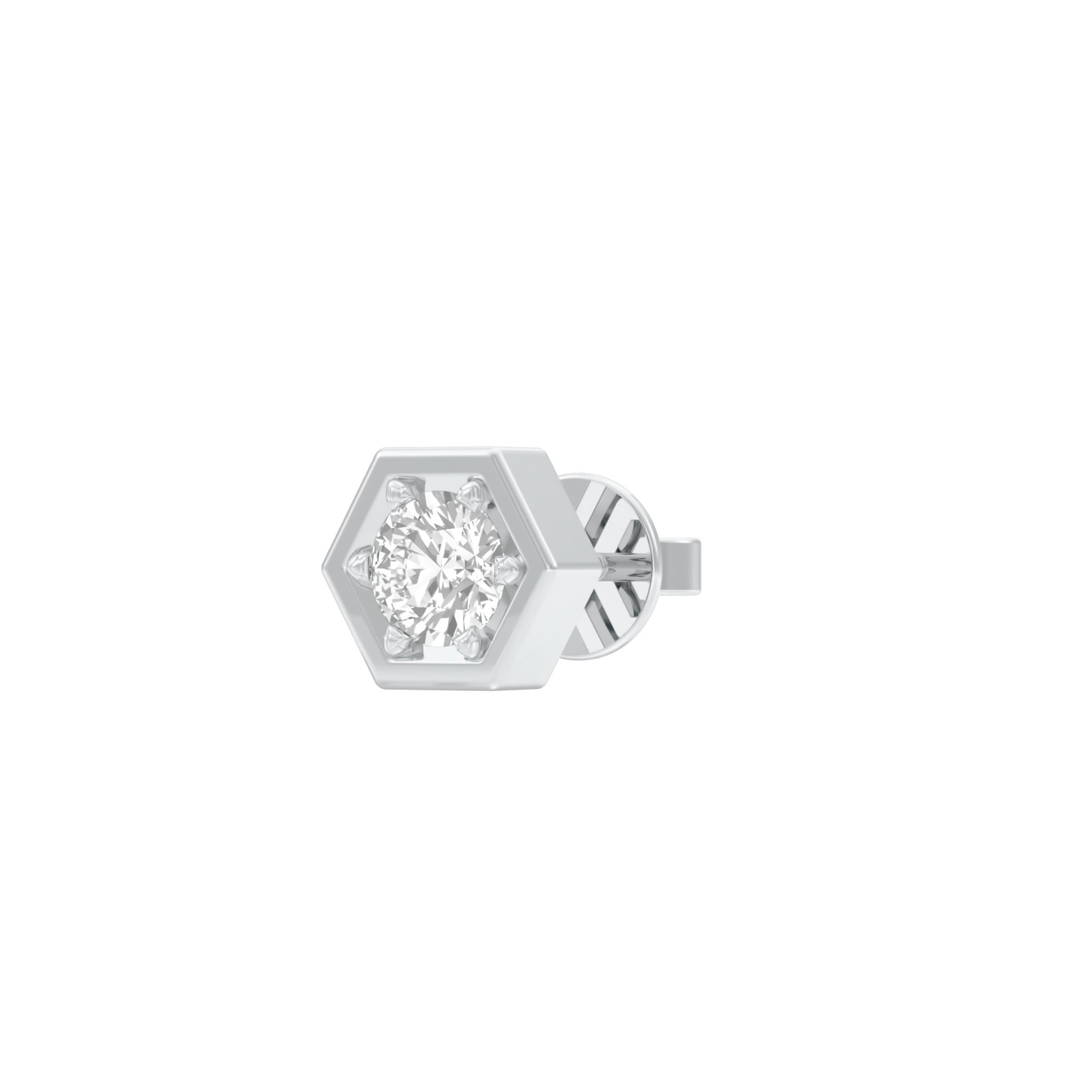50 Cents Hexadic Solitaire Diamond Men's Ear Stud 18 KT / White Gold