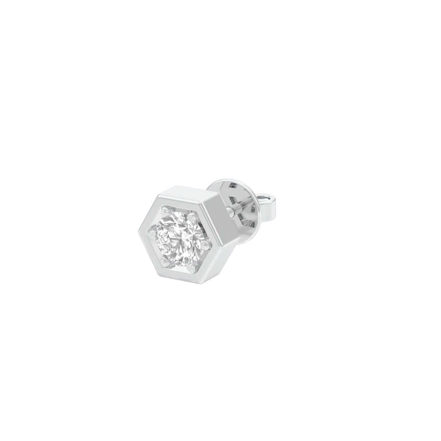 50 Cents Hexadic Solitaire Diamond Men's Ear Stud 18 KT / White Gold