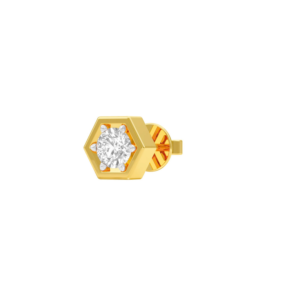 50 Cents Hexadic Solitaire Diamond Men's Ear Stud 18 KT / Yellow Gold