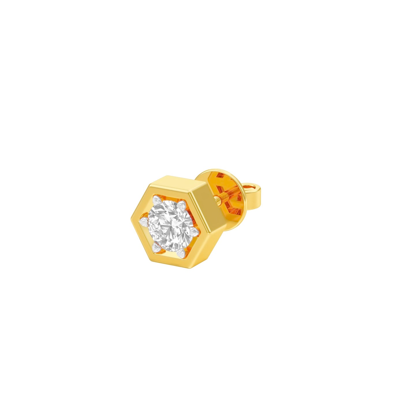 50 Cents Hexadic Solitaire Diamond Men's Ear Stud 18 KT / Yellow Gold