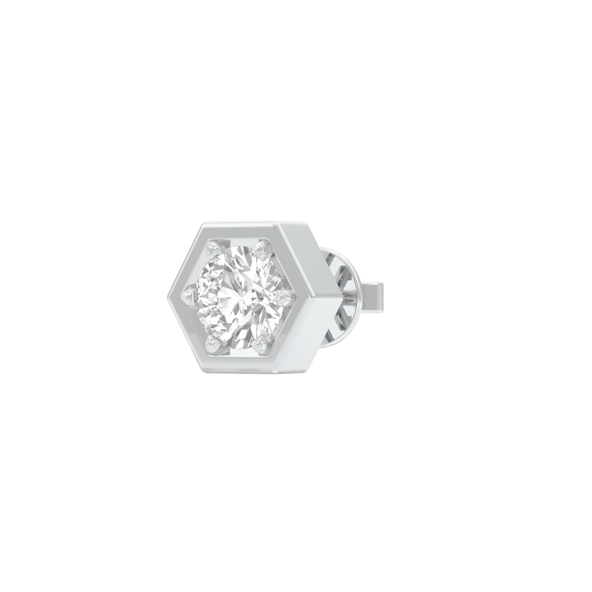 Hexadic Solitaire Diamond Men's Ear Stud 18 KT / White Gold