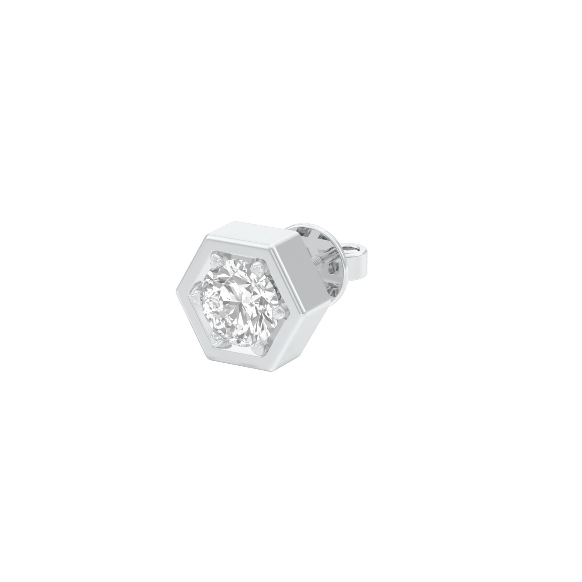 Hexadic Solitaire Diamond Men's Ear Stud 18 KT / White Gold