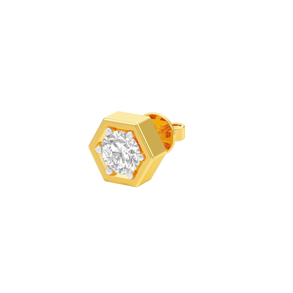 Hexadic Solitaire Diamond Men's Ear Stud 18 KT / Yellow Gold