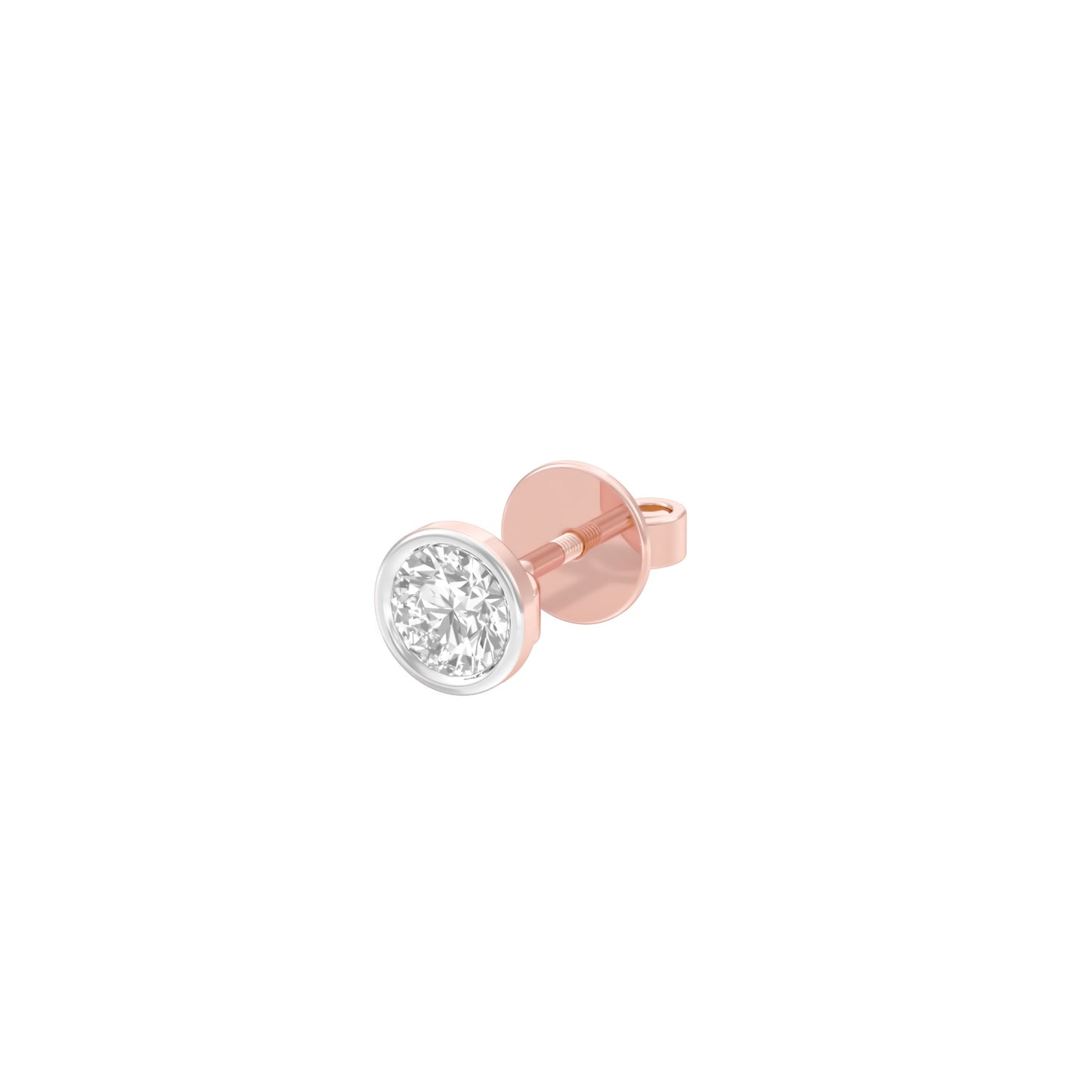 50 cents Bezel Orb Solitaire Diamond Men's Ear Stud 18 KT / Rose Gold