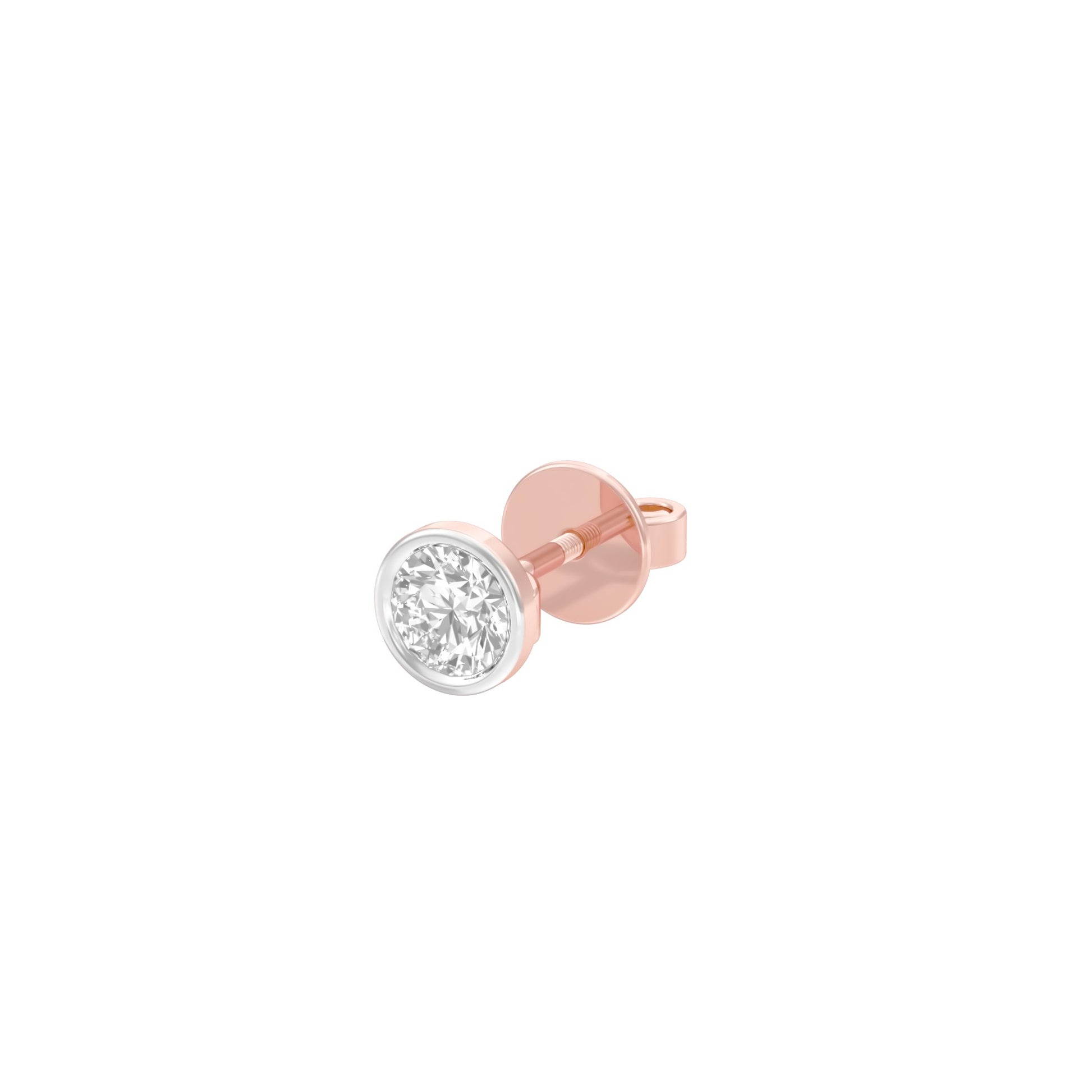 50 cents Bezel Orb Solitaire Diamond Men's Ear Stud 18 KT / Rose Gold