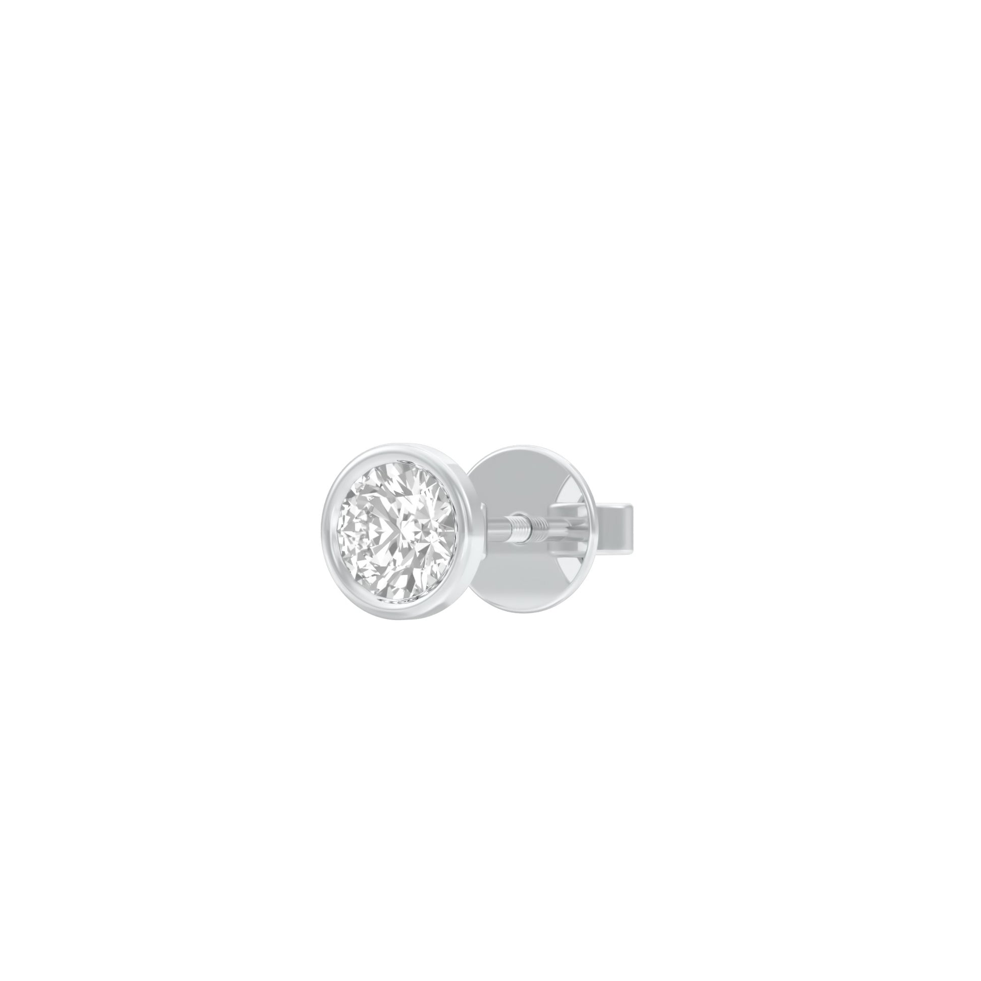50 cents Bezel Orb Solitaire Diamond Men's Ear Stud 18 KT / White Gold