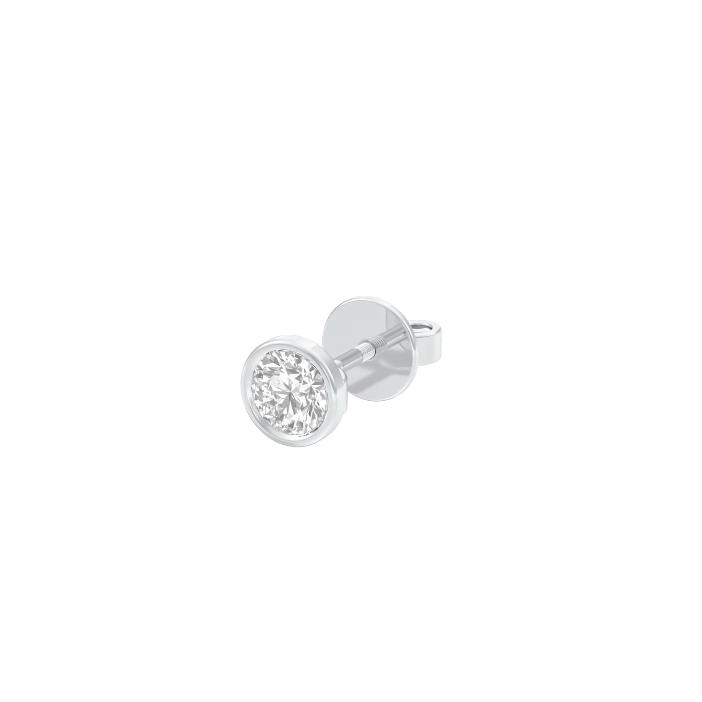 50 cents Bezel Orb Solitaire Diamond Men's Ear Stud 18 KT / White Gold