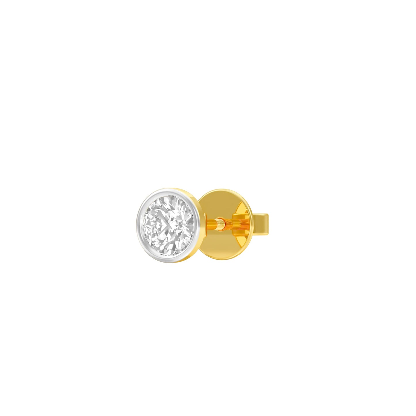 50 cents Bezel Orb Solitaire Diamond Men's Ear Stud 18 KT / Yellow Gold