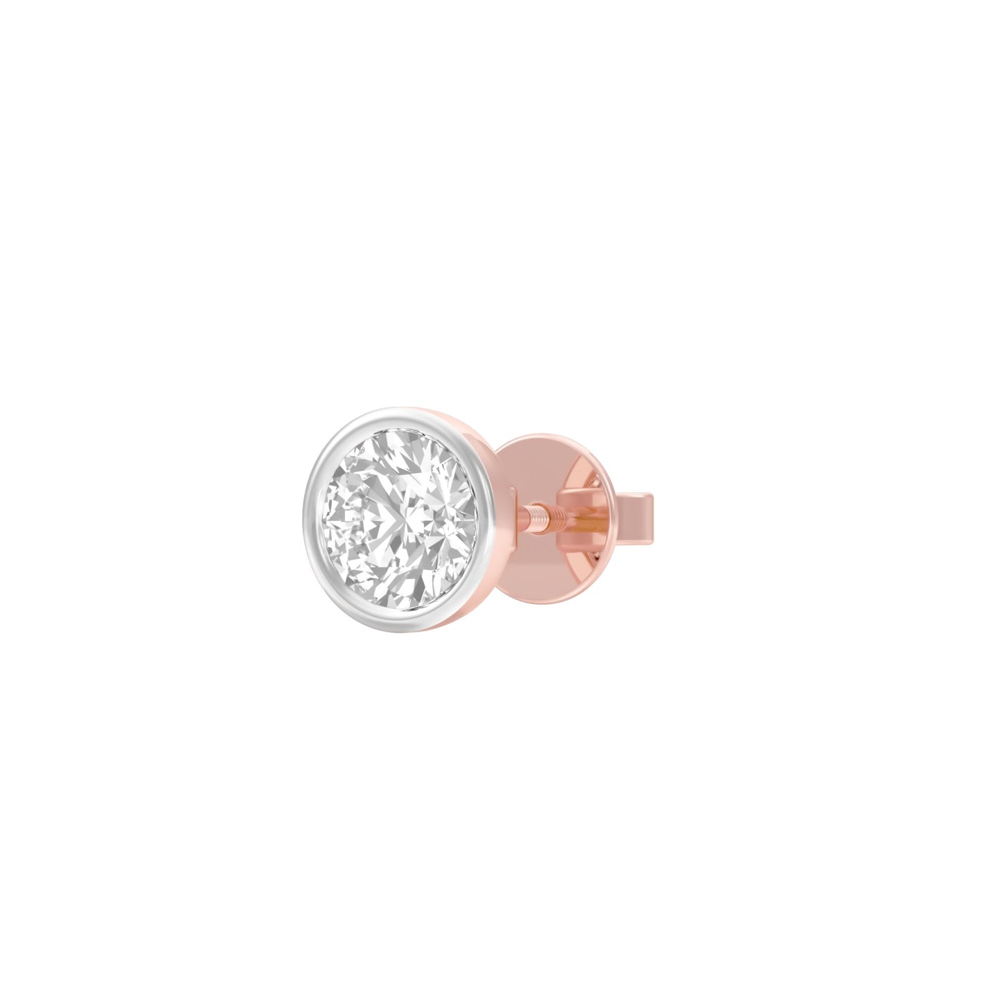 1 Carat Minimal Round Diamond Men's Ear Stud 18 KT / Rose Gold