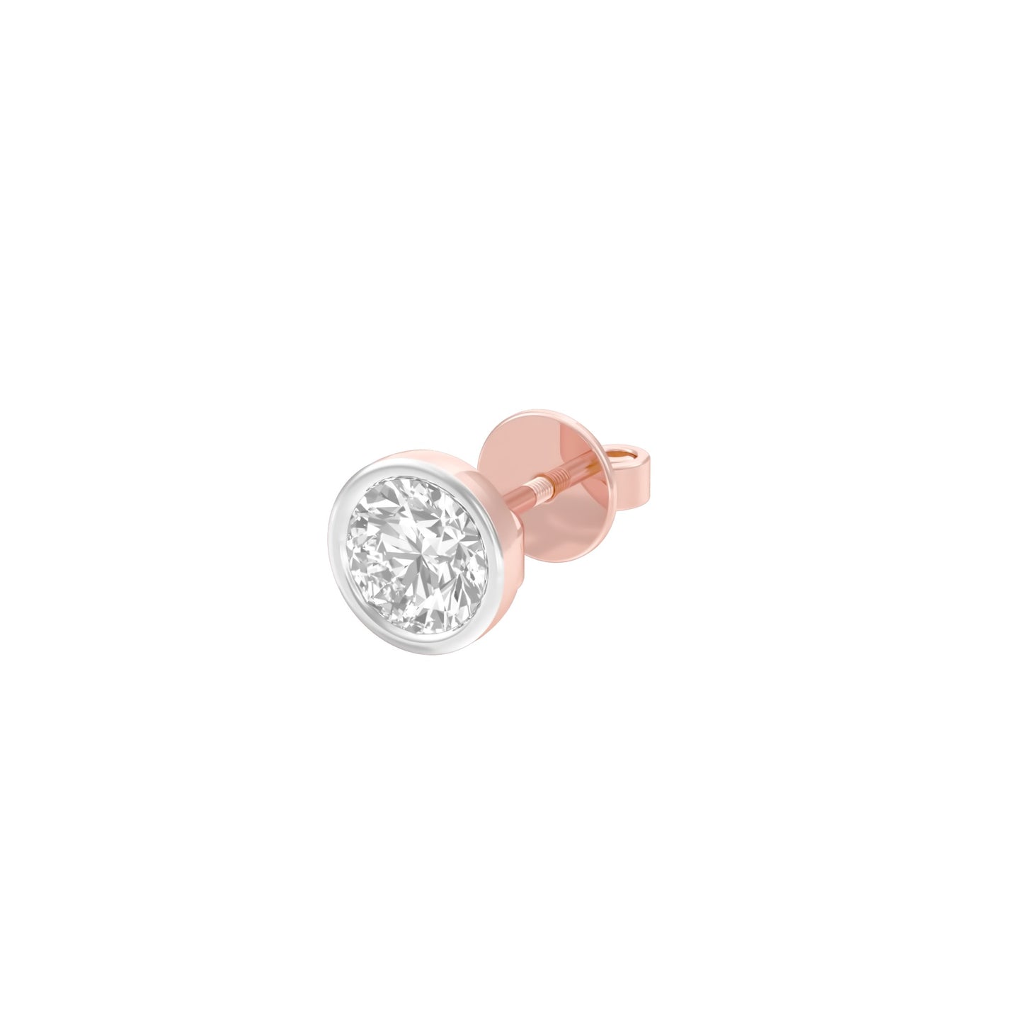 1 Carat Minimal Round Diamond Men's Ear Stud 18 KT / Rose Gold