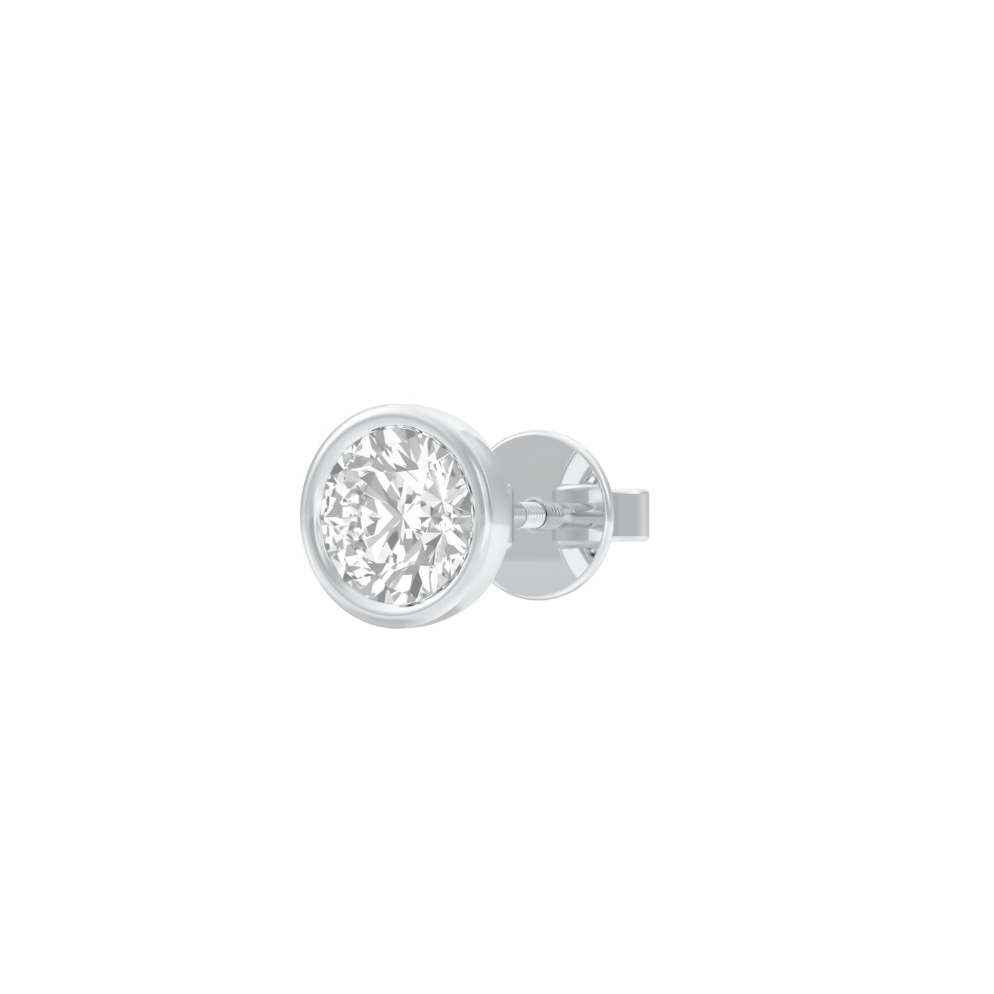 1 Carat Minimal Round Diamond Men's Ear Stud 18 KT / White Gold