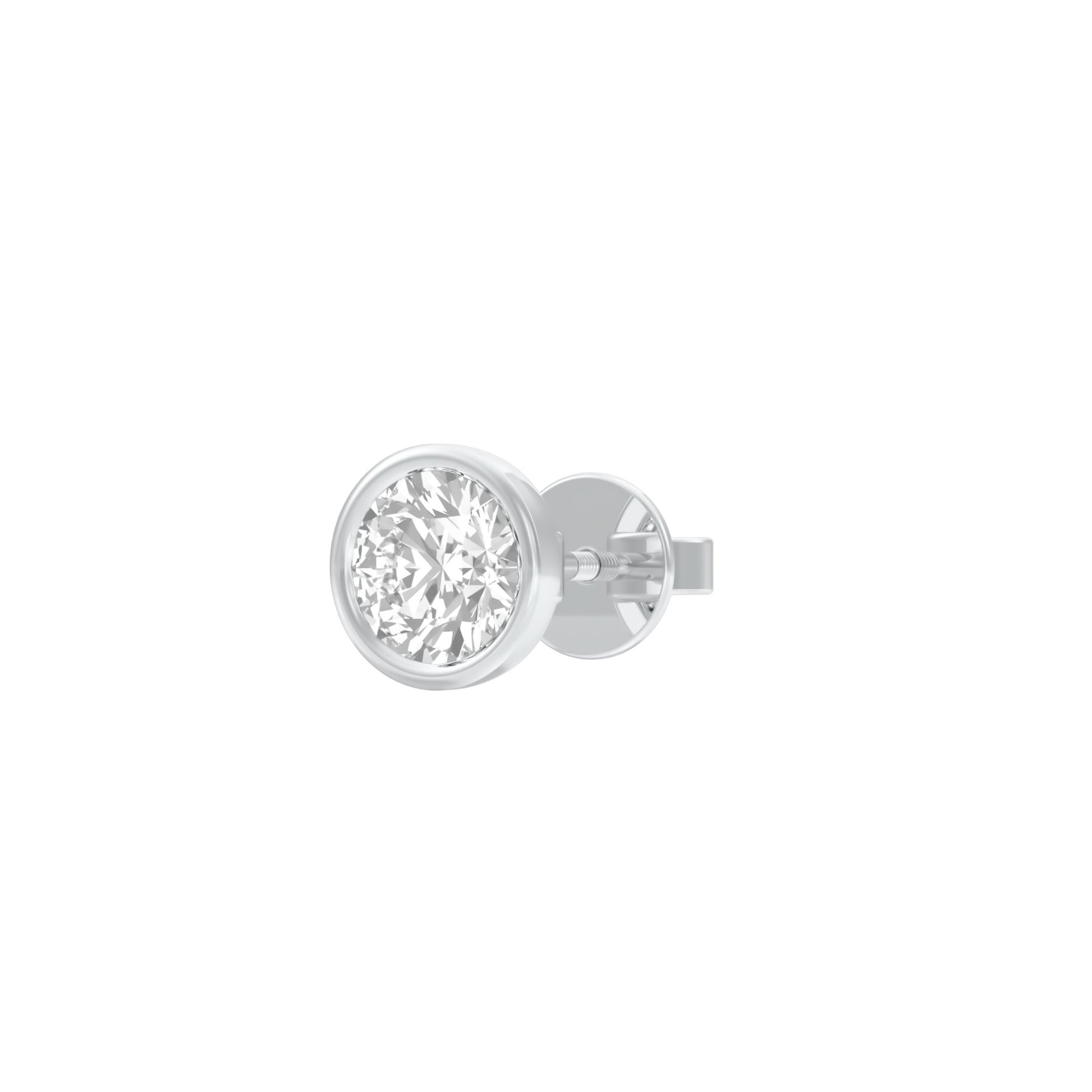 1 Carat Minimal Round Diamond Men's Ear Stud 18 KT / White Gold