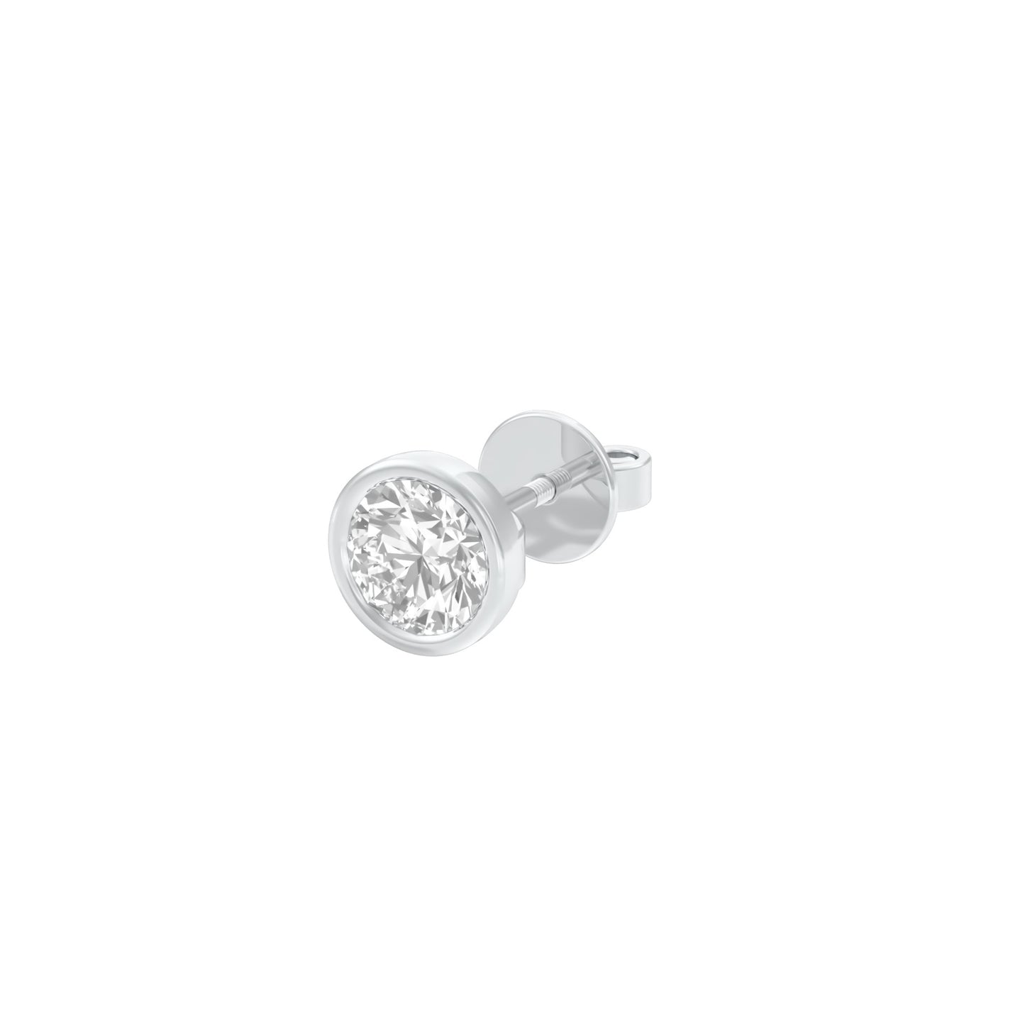 1 Carat Minimal Round Diamond Men's Ear Stud 18 KT / White Gold