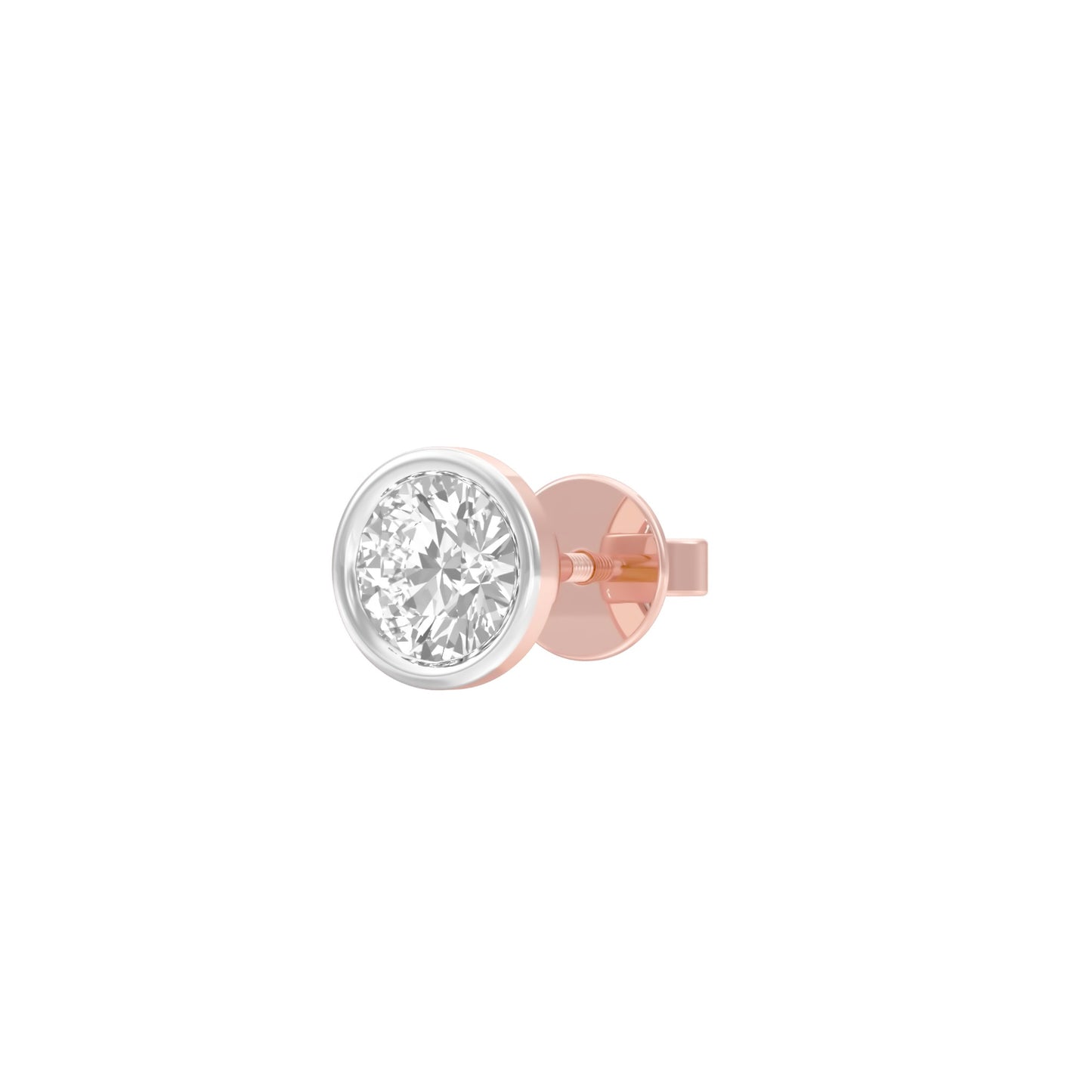 Bezel Orb Solitaire Diamond Men's Ear Stud 18 KT / Rose Gold