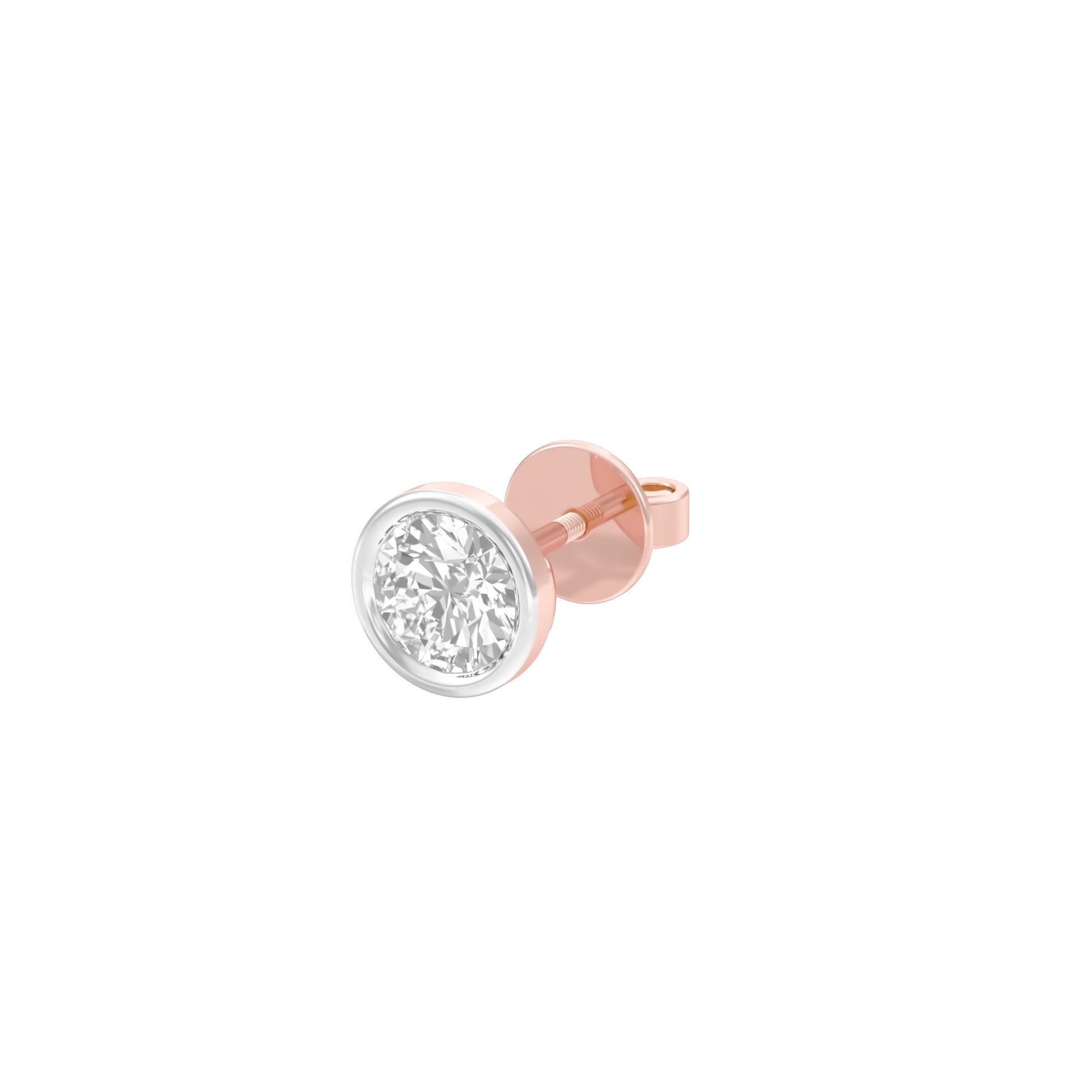 Bezel Orb Solitaire Diamond Men's Ear Stud 18 KT / Rose Gold