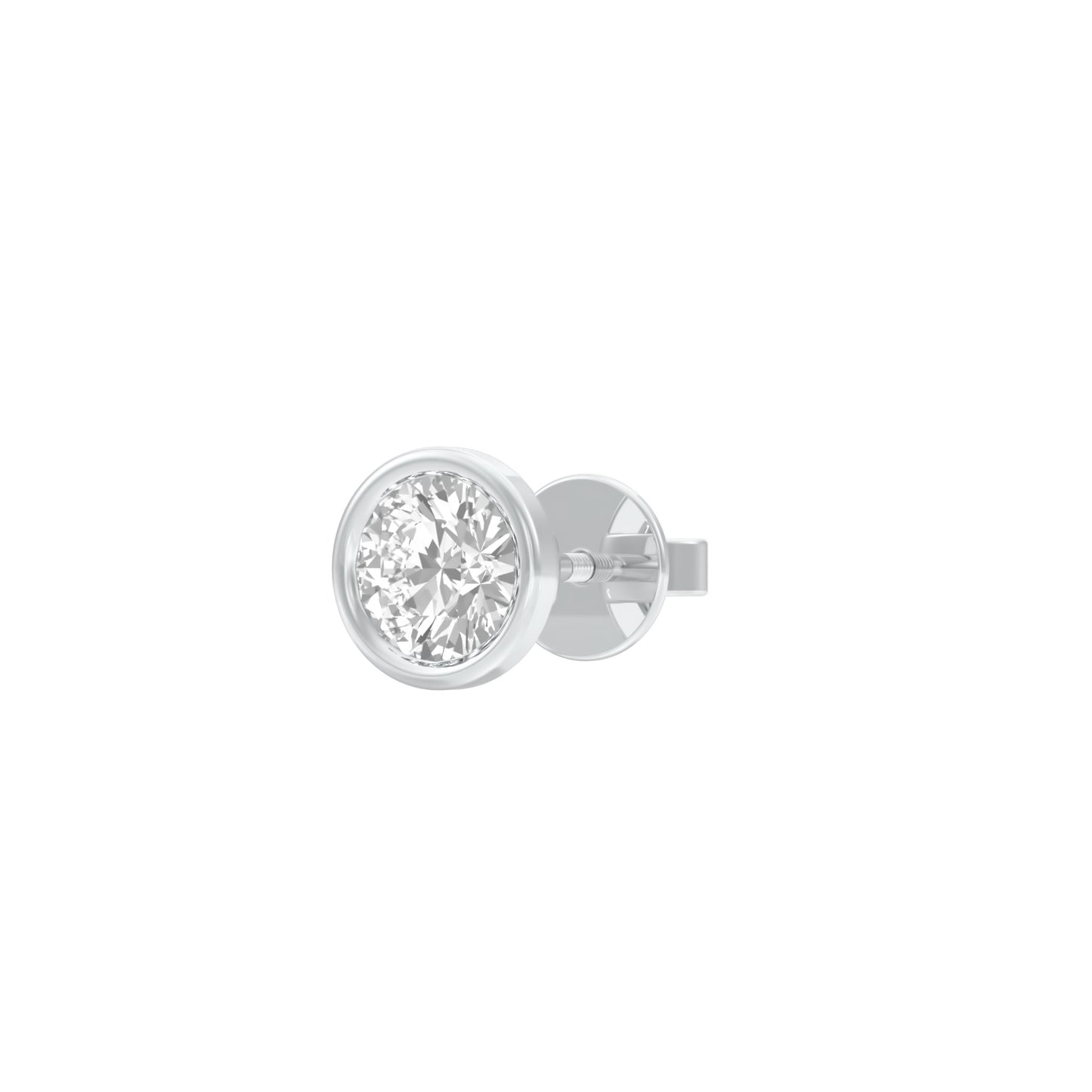 Bezel Orb Solitaire Diamond Men's Ear Stud 18 KT / White Gold