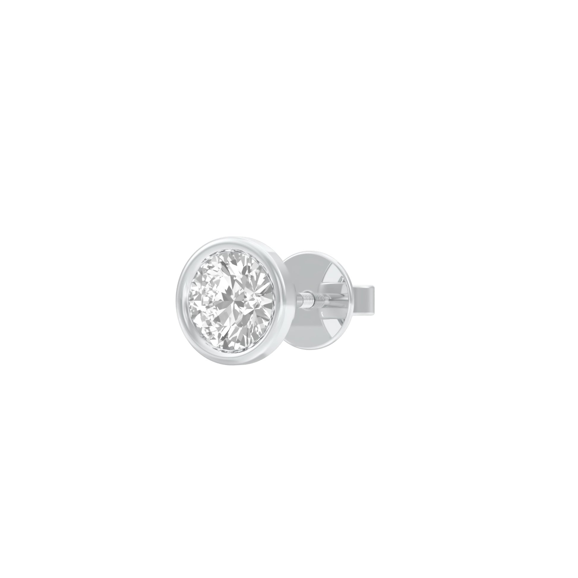 Bezel Orb Solitaire Diamond Men's Ear Stud 18 KT / White Gold