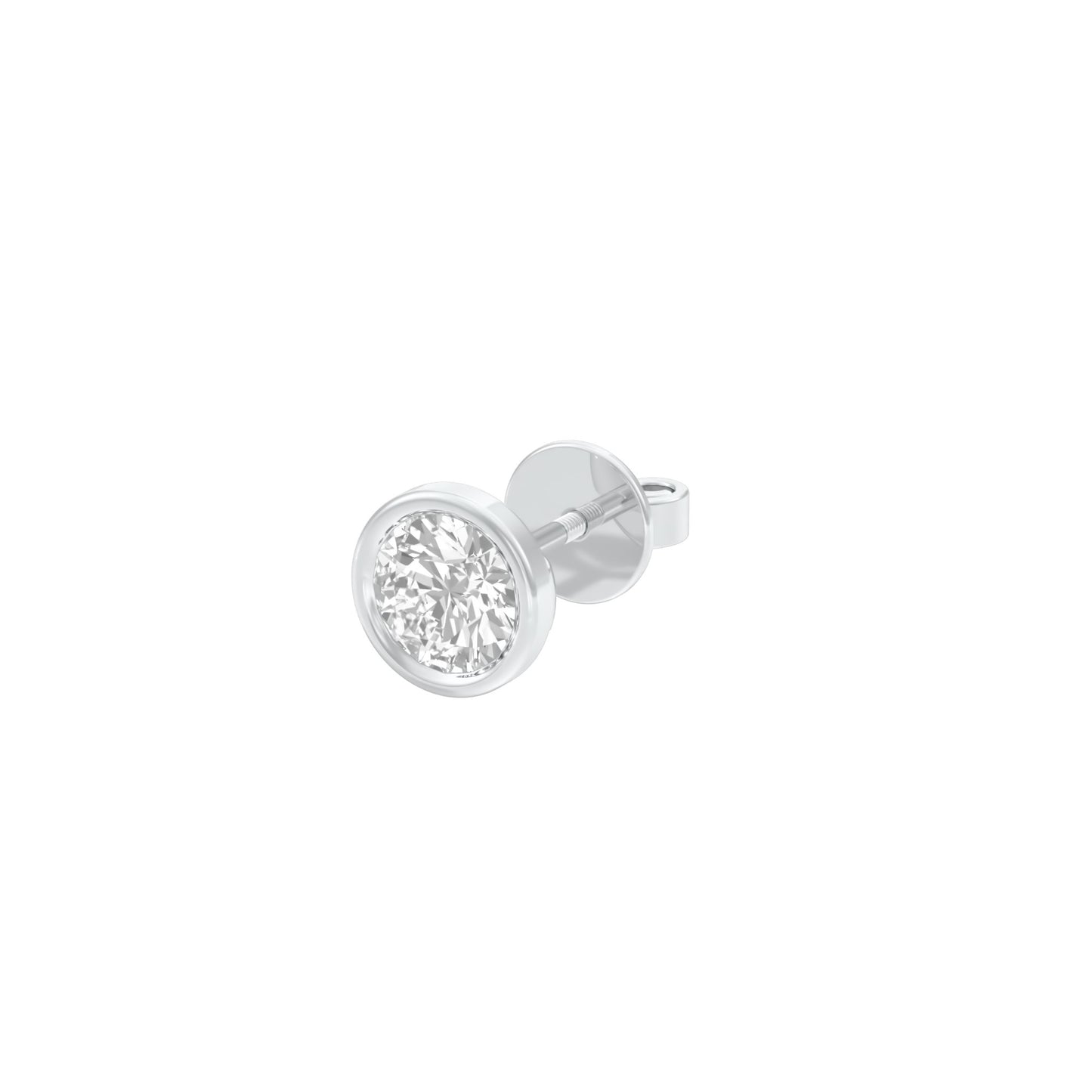 Bezel Orb Solitaire Diamond Men's Ear Stud 18 KT / White Gold