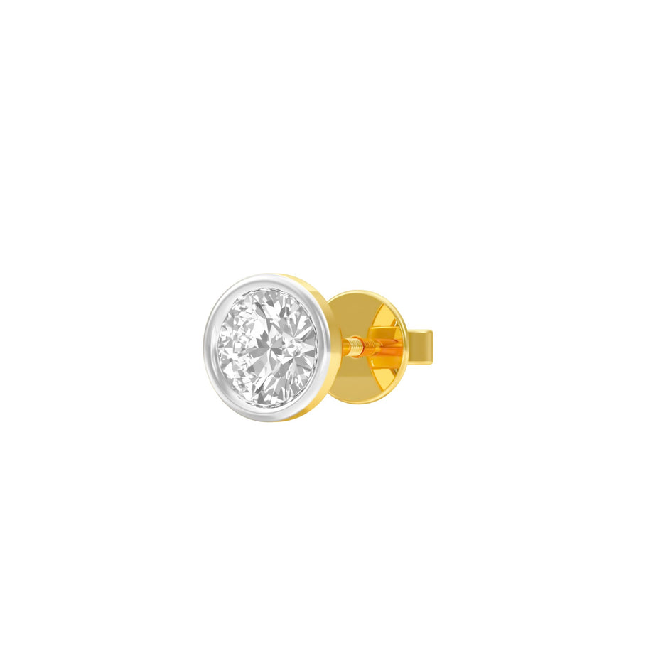 Bezel Orb Solitaire Diamond Men's Ear Stud 18 KT / Yellow Gold