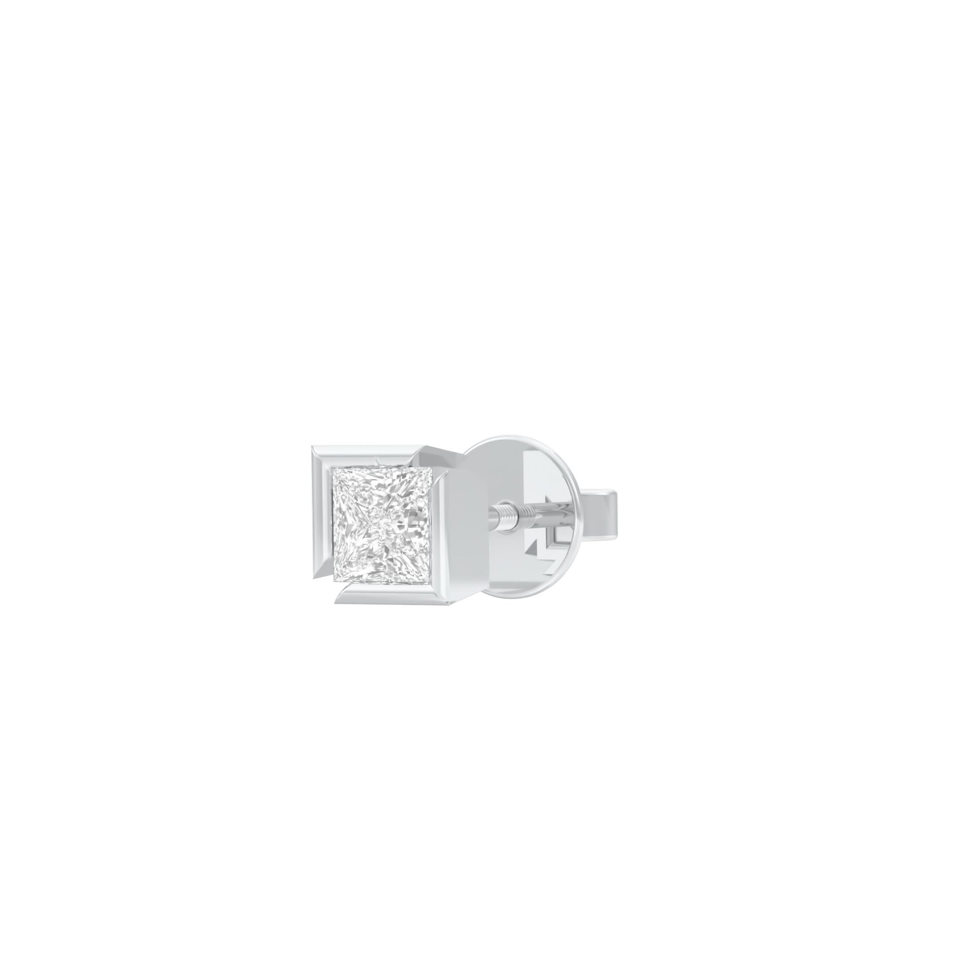 50 Cents Quadric Princess Diamond Men's Ear Stud 18 KT / White Gold