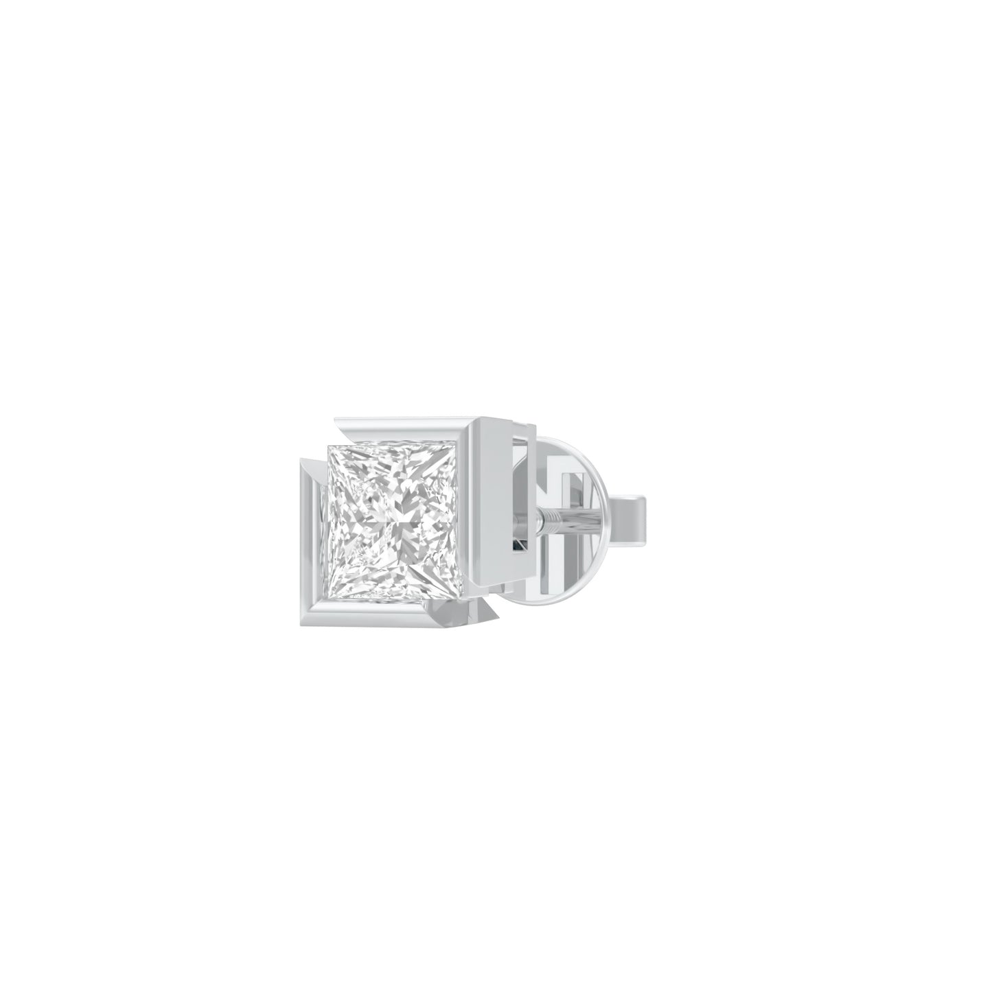 1 Carat Princess Diamond Men's Ear Stud 18 KT / White Gold