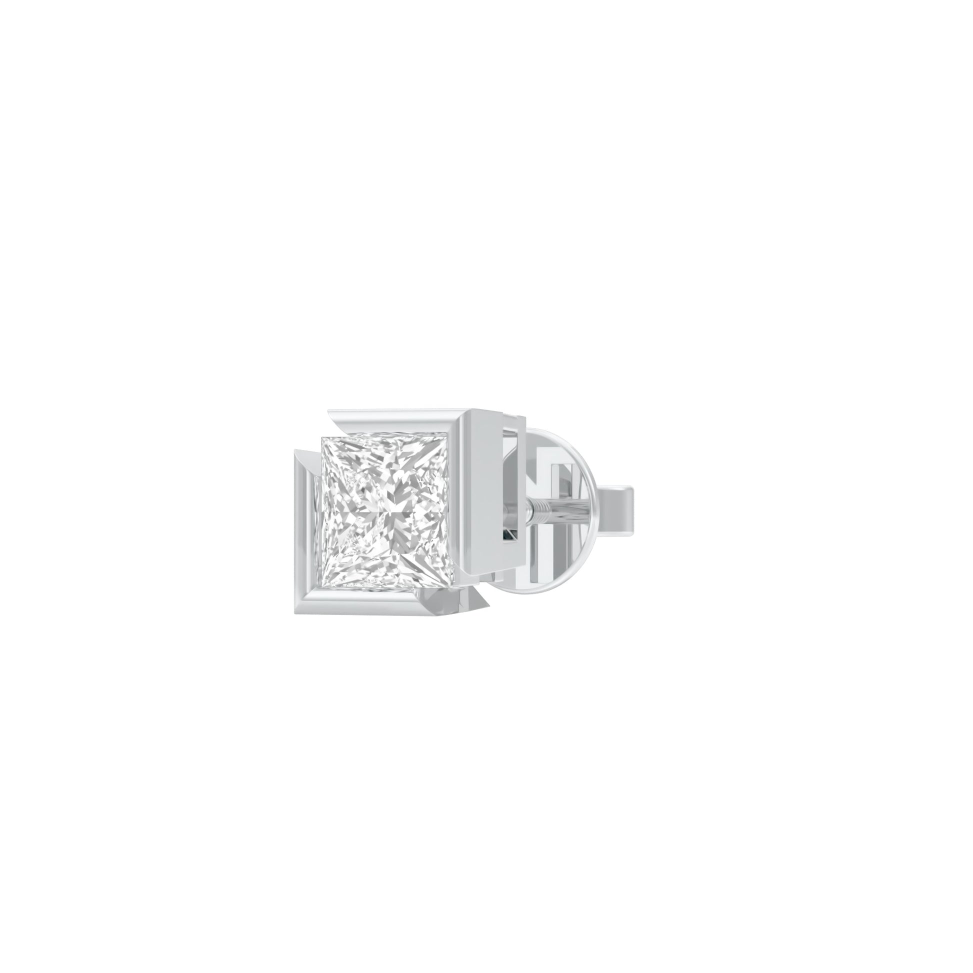 1 Carat Princess Diamond Men's Ear Stud 18 KT / White Gold