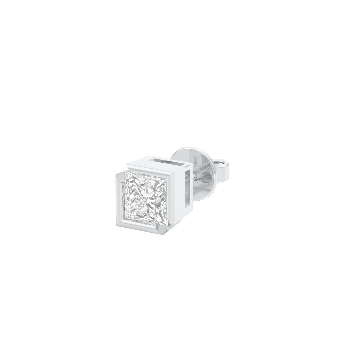 1 Carat Princess Diamond Men's Ear Stud 18 KT / White Gold