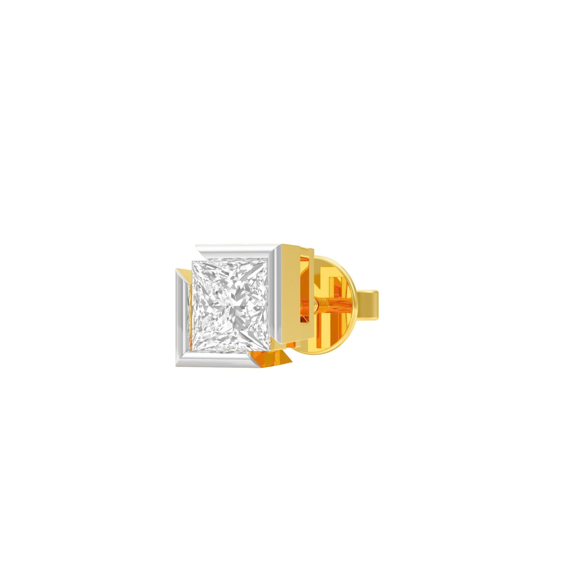 1 Carat Princess Diamond Men's Ear Stud 18 KT / Yellow Gold