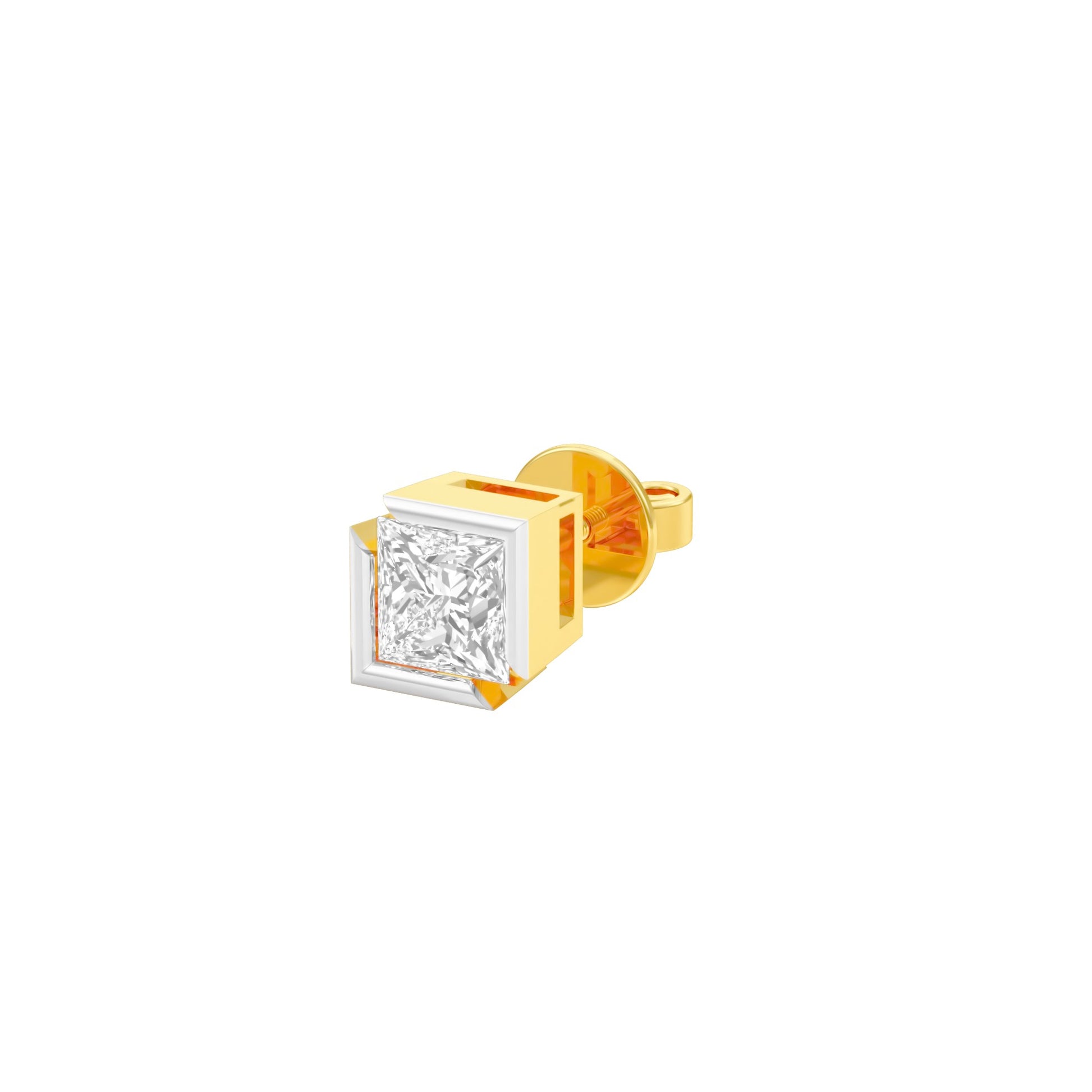 1 Carat Princess Diamond Men's Ear Stud 18 KT / Yellow Gold
