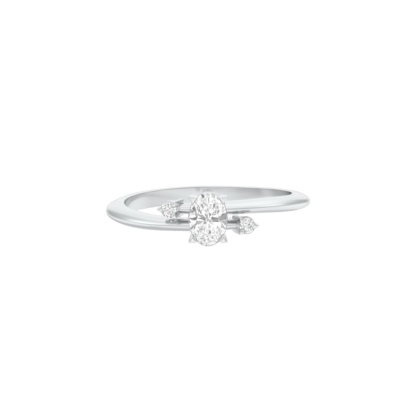 Triple Glam Round Oval Diamond Ring 18 KT / White Gold / 13