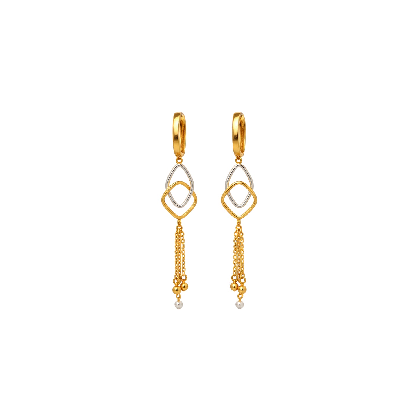 Interlinked Diamond Shape Tassel Gold Earrings
