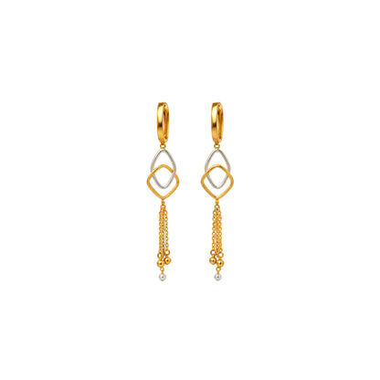 Interlinked Diamond Shape Tassel Gold Earrings