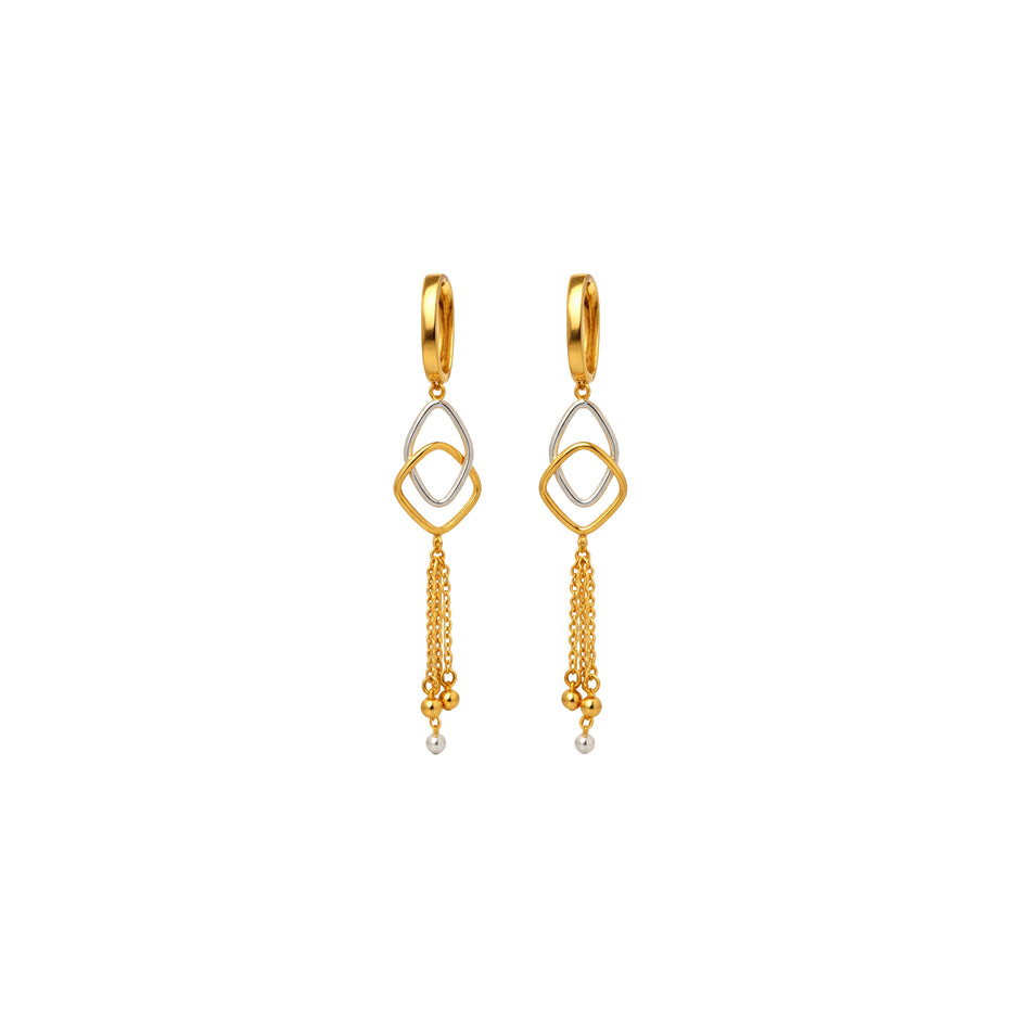 Interlinked Diamond Shape Tassel Gold Earrings