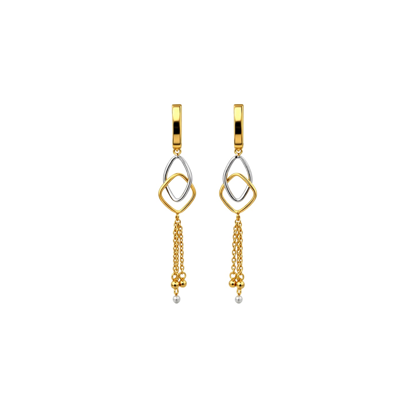 Interlinked Diamond Shape Tassel Gold Earrings