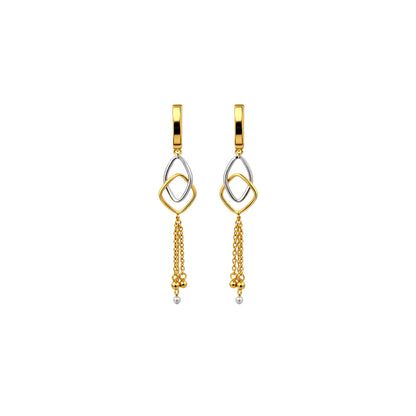 Interlinked Diamond Shape Tassel Gold Earrings