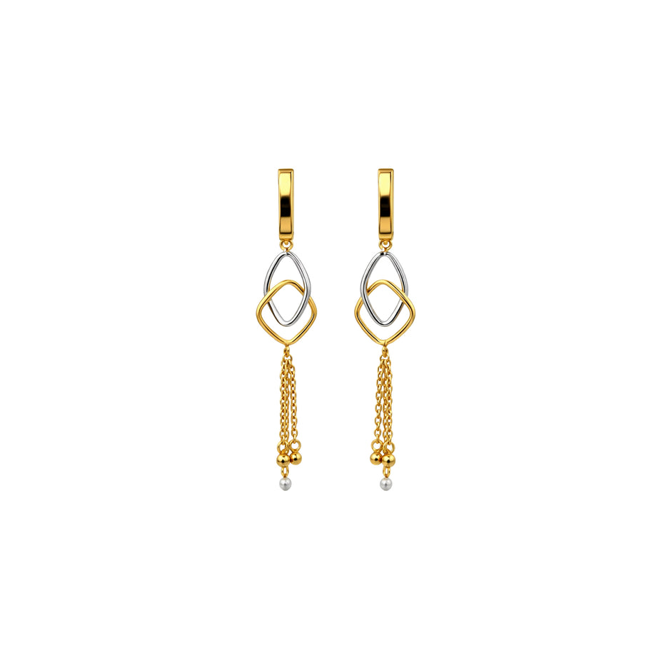 Interlinked Diamond Shape Tassel Gold Earrings