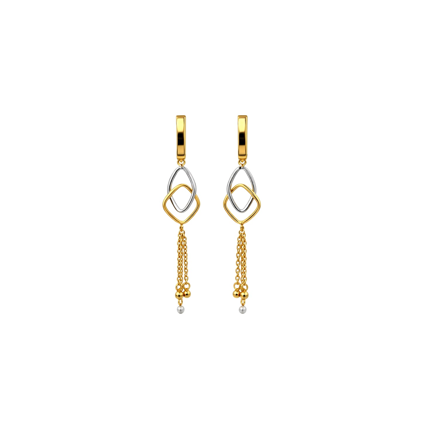 Interlinked Diamond Shape Tassel Gold Earrings