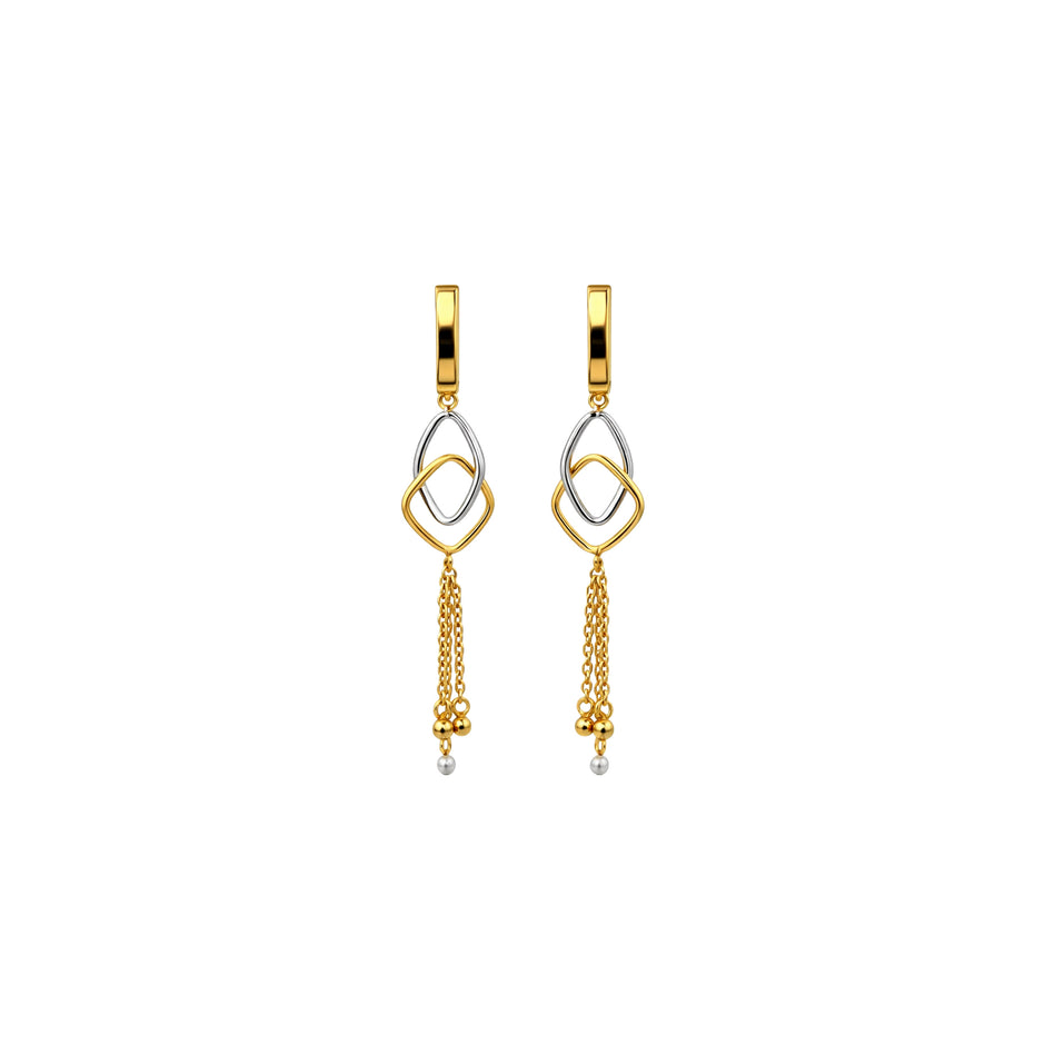 Interlinked Diamond Shape Tassel Gold Earrings
