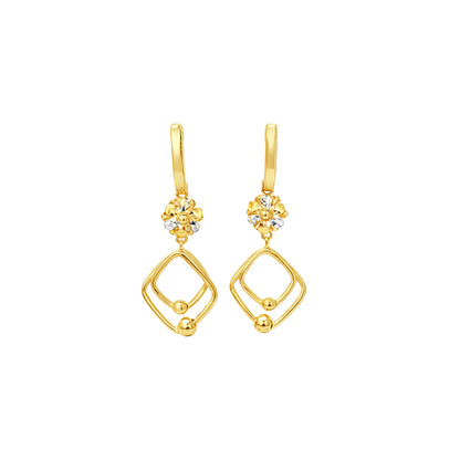 Floral Charm Double Frame Drop Gold Earrings