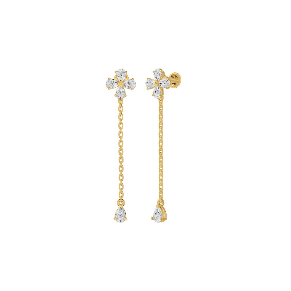Floral Pear Diamond Dangler Earrings