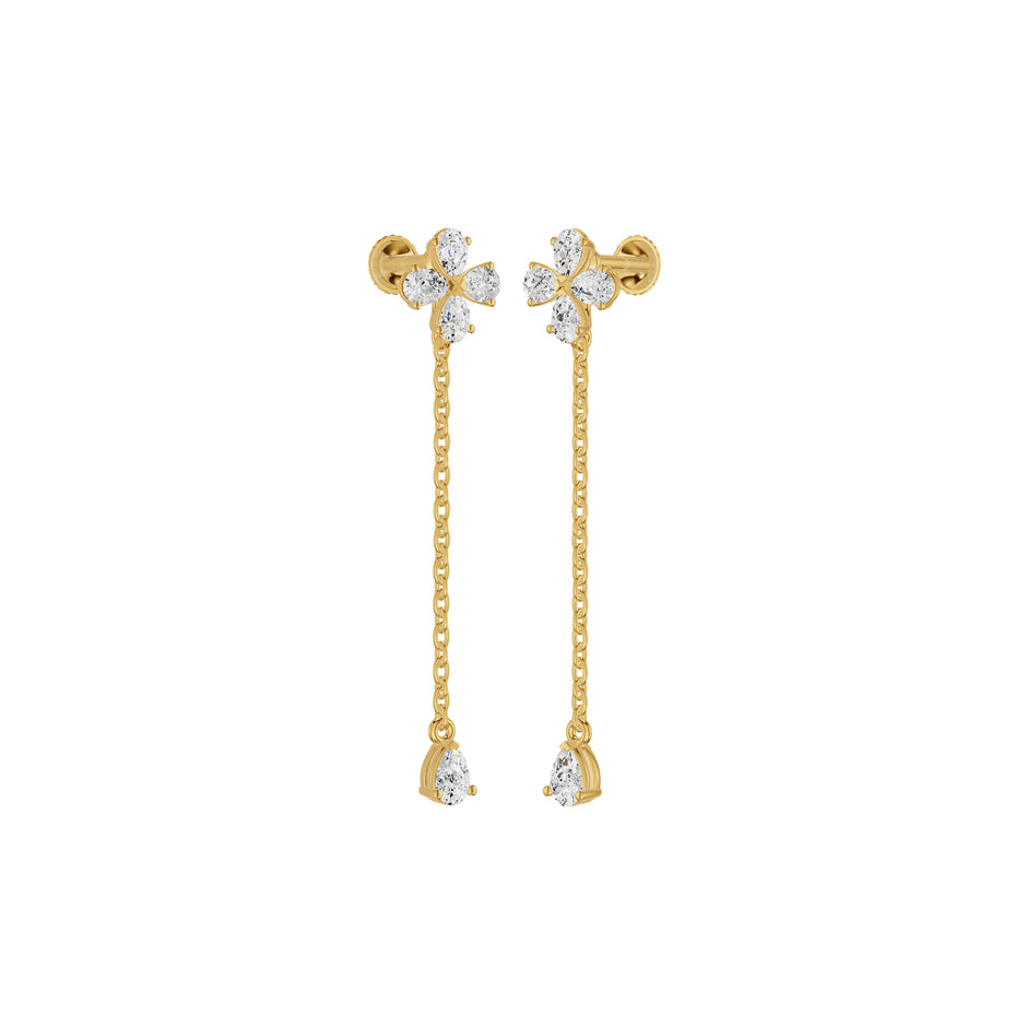 Floral Pear Diamond Dangler Earrings