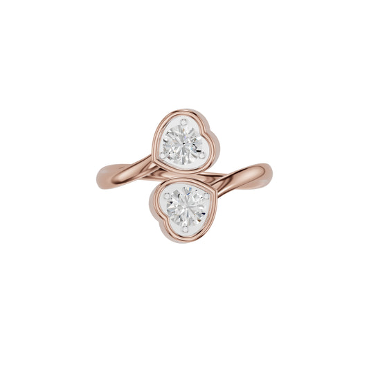 Open Heart Bypass Solitaire Diamond Ring 18 KT / Rose Gold / 18