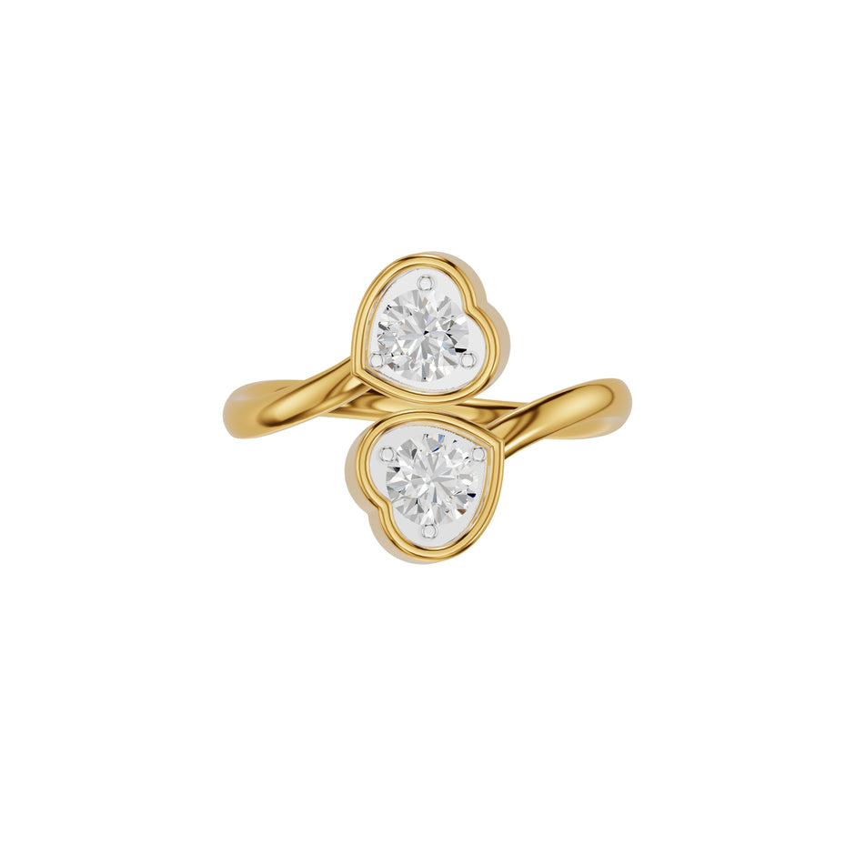 Open Heart Bypass Solitaire Diamond Ring 18 KT / Yellow Gold / 18