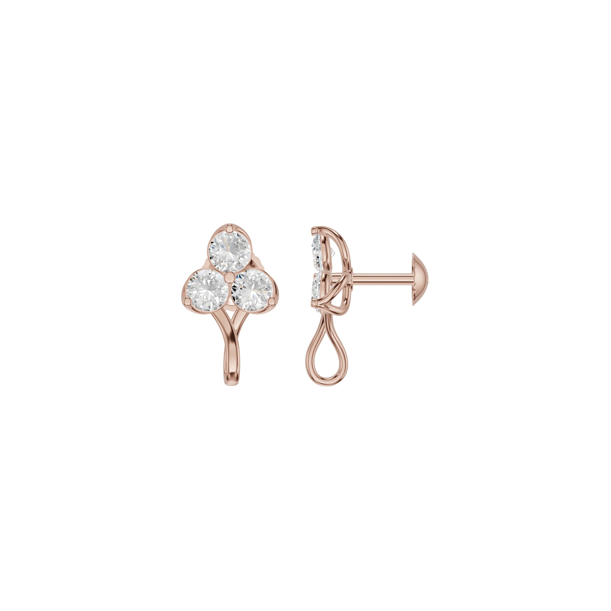 Mini Blossom Round Diamond Stud Earrings 18 KT / Rose Gold