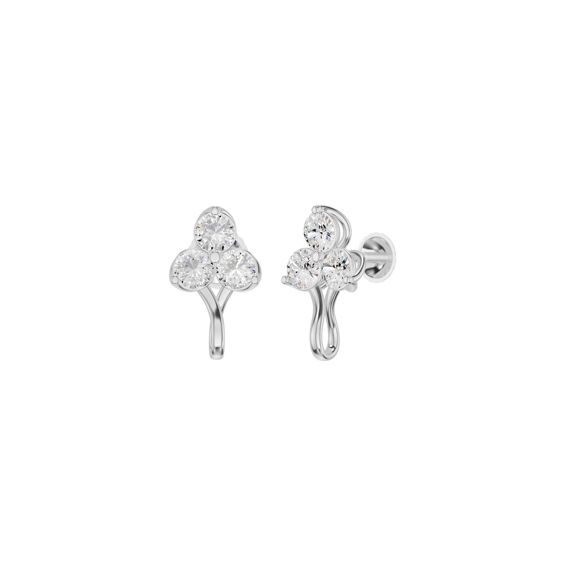 Mini Blossom Round Diamond Stud Earrings 18 KT / White Gold